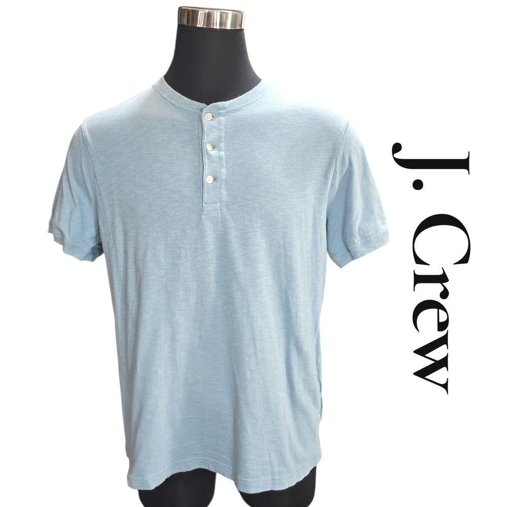 J.Crew Henley Shirt Mens XL Blue Slub Cotton Classic Short Sleeve L1965 Casual - Picture 1 of 9